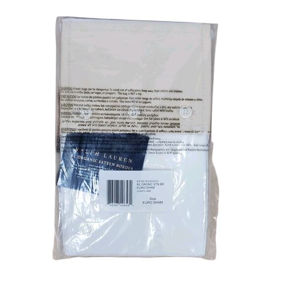 NEW RALPH LAUREN Organic Cotton Sateen Border Euro Sham Coastal Sand 624 TC - Picture 2 of 7